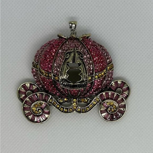 Cinderella Pink Rhinestone Pumpkin Carriage Brooch/Pin - Disney Princesscore - Picture 1 of 7